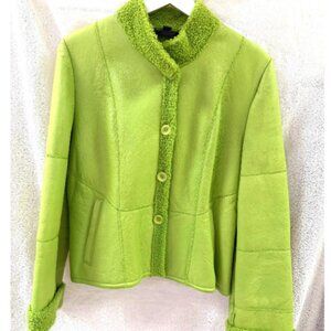 💚KNIGHT OF CALIFORNIA CARMEL-lime green-Y2K Leather Jacket- women’s Medium💚